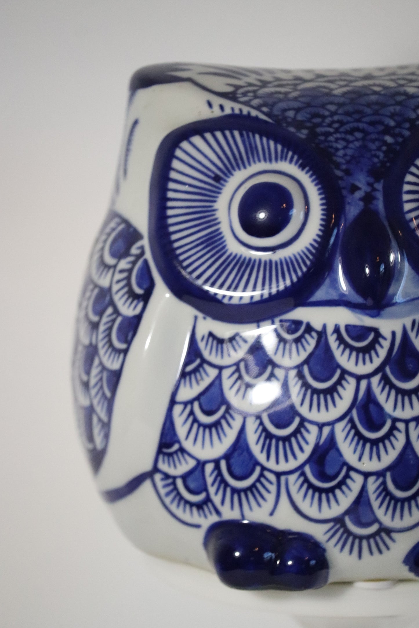 Blue and White Ceramic Owl