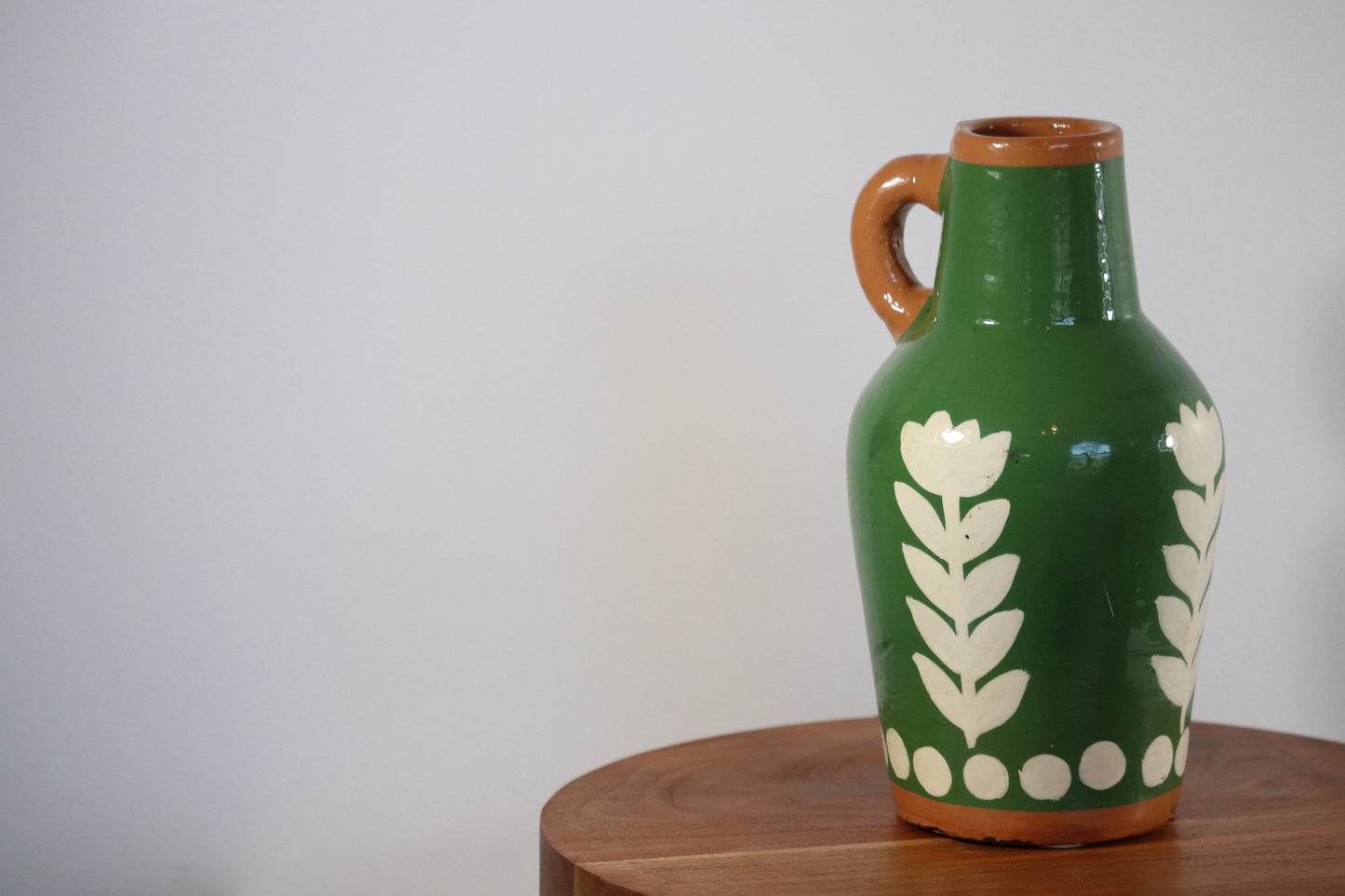 MudPie Green Flower & Dots Stoneware Vase