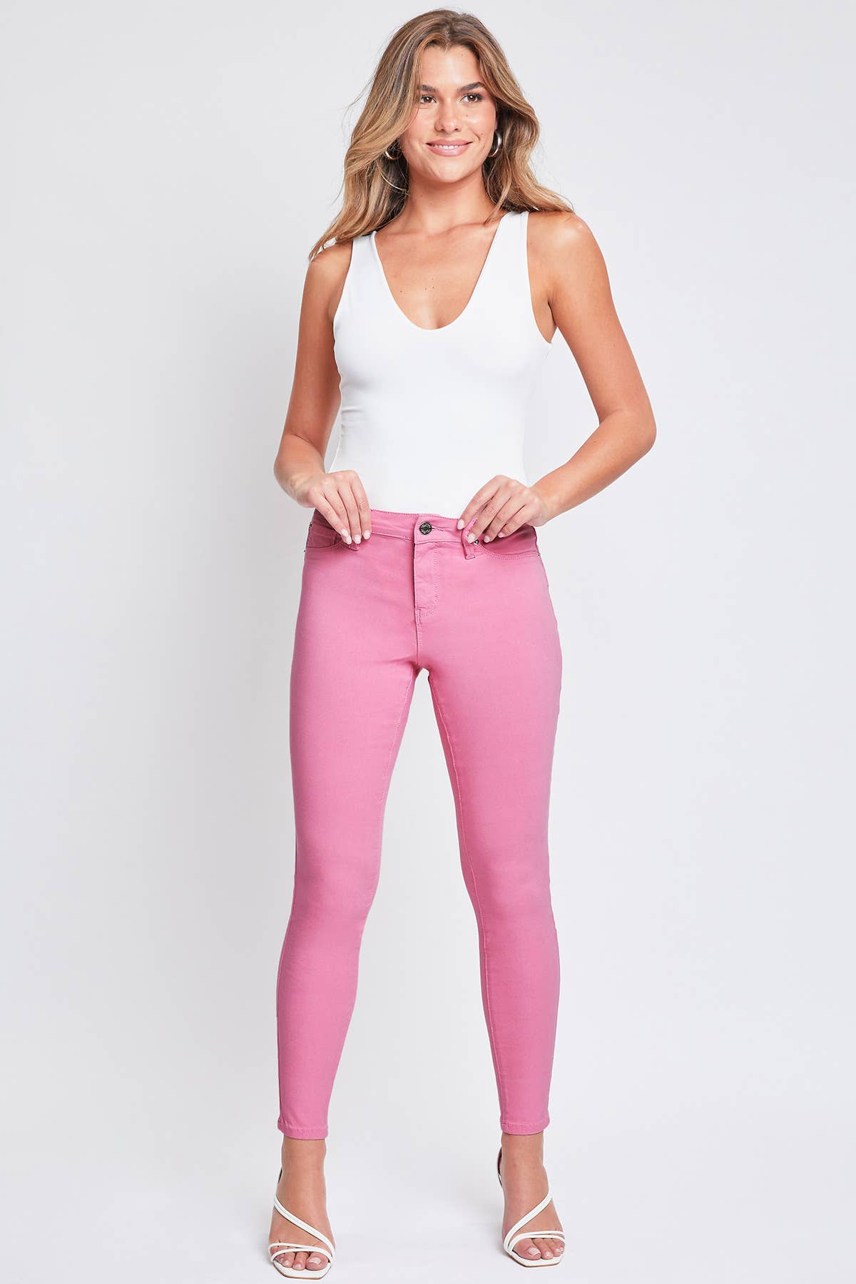 YMI Jeans Hyperstretch Mid-Rise Skinny Junior Medium Flamingo