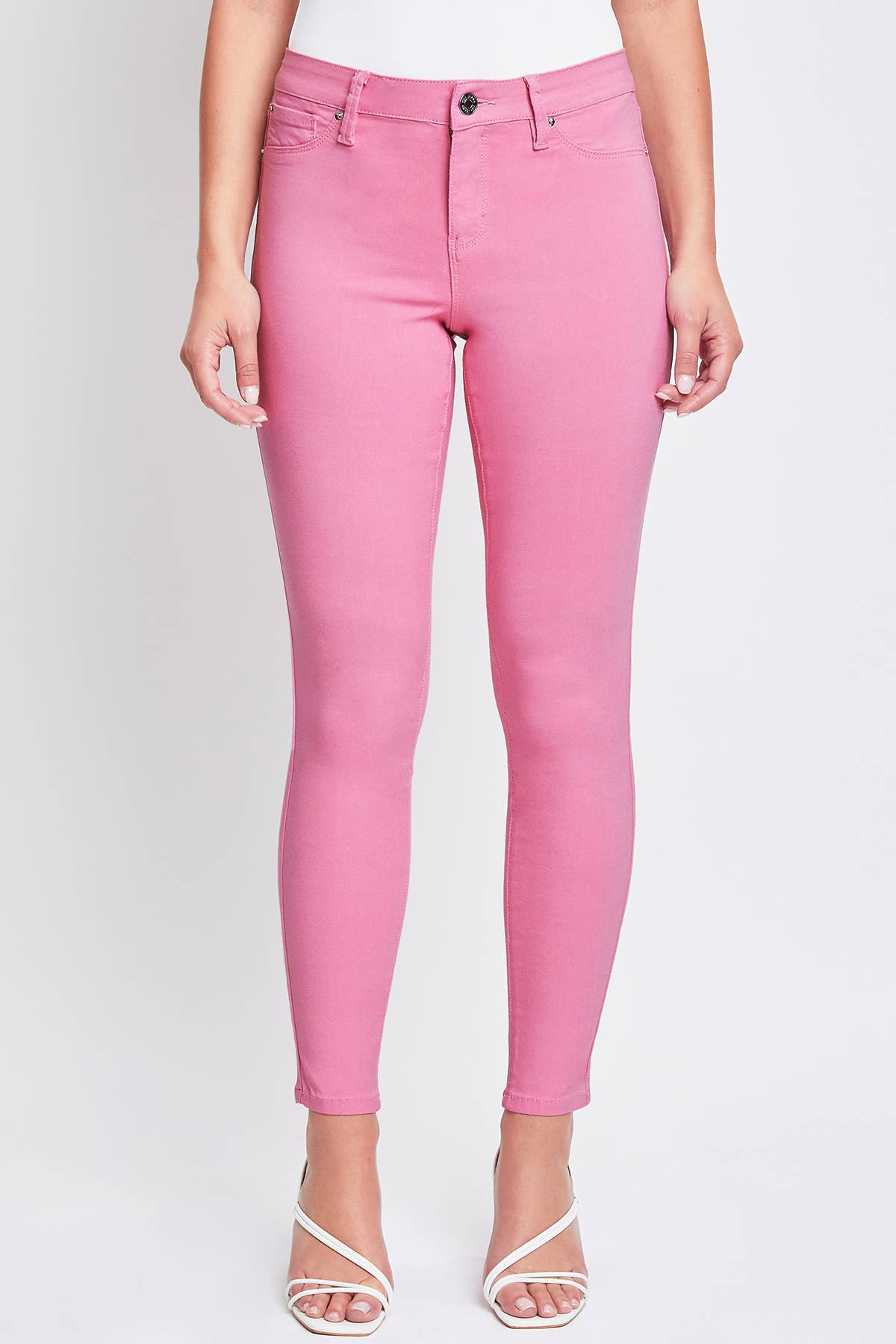 YMI Jeans Hyperstretch Mid-Rise Skinny Junior Small Flamingo