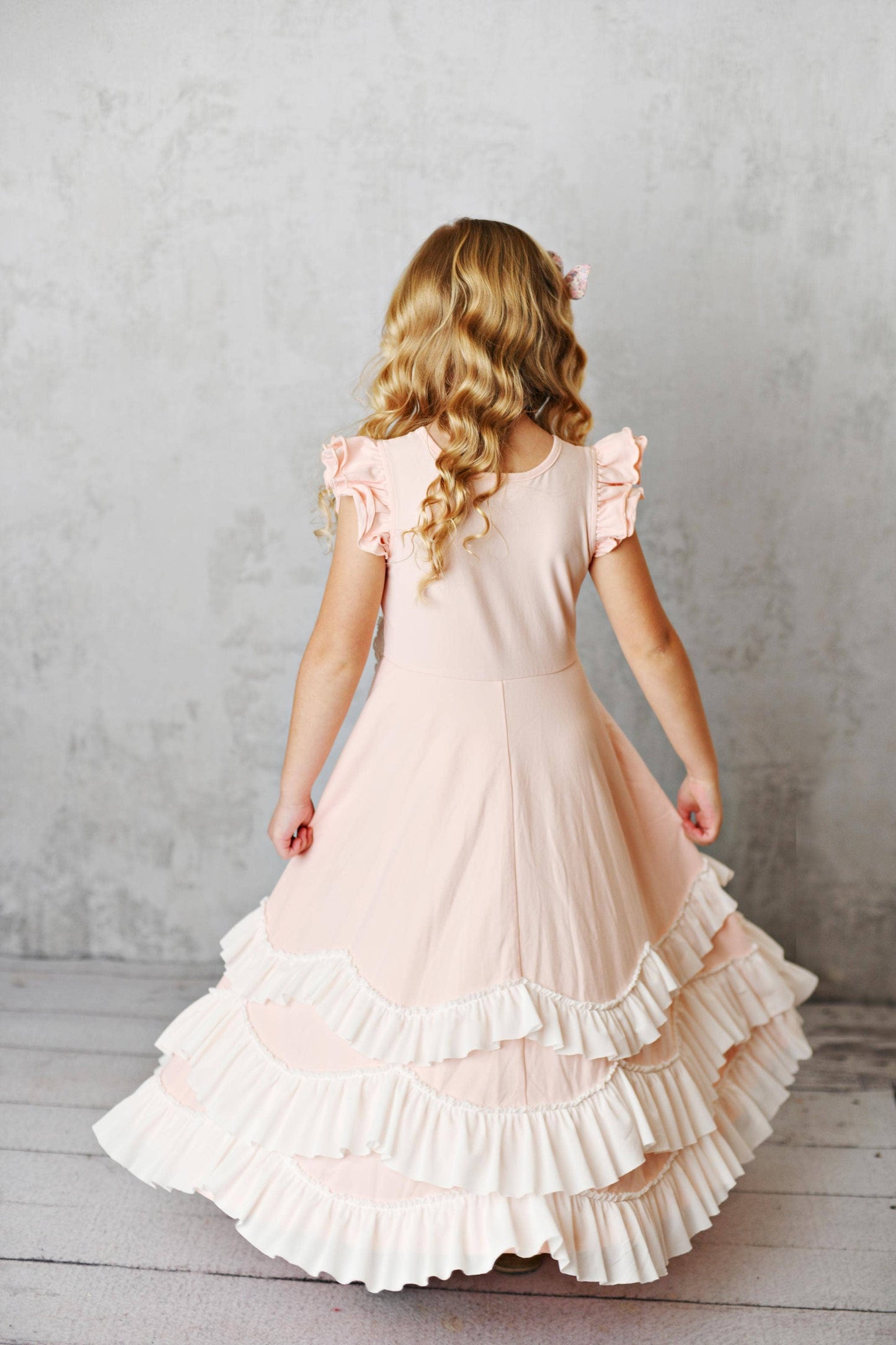 Oopsie Daisy Kids Light Pink Ruffles Flutter Sleeve Rosette Spring Dress: 3/4