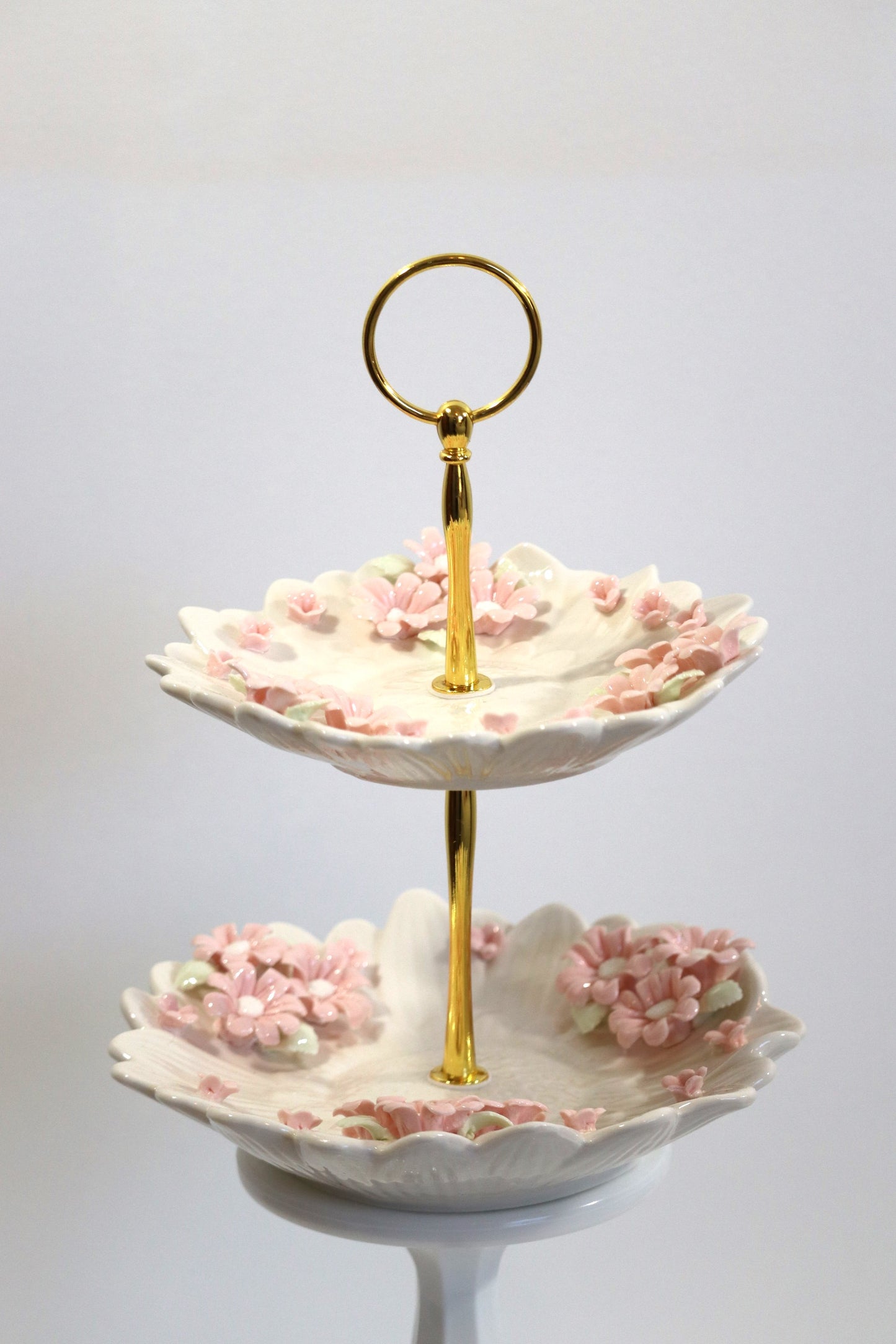 Delicate Floral 2 Tier Ceramic Decorative Tray