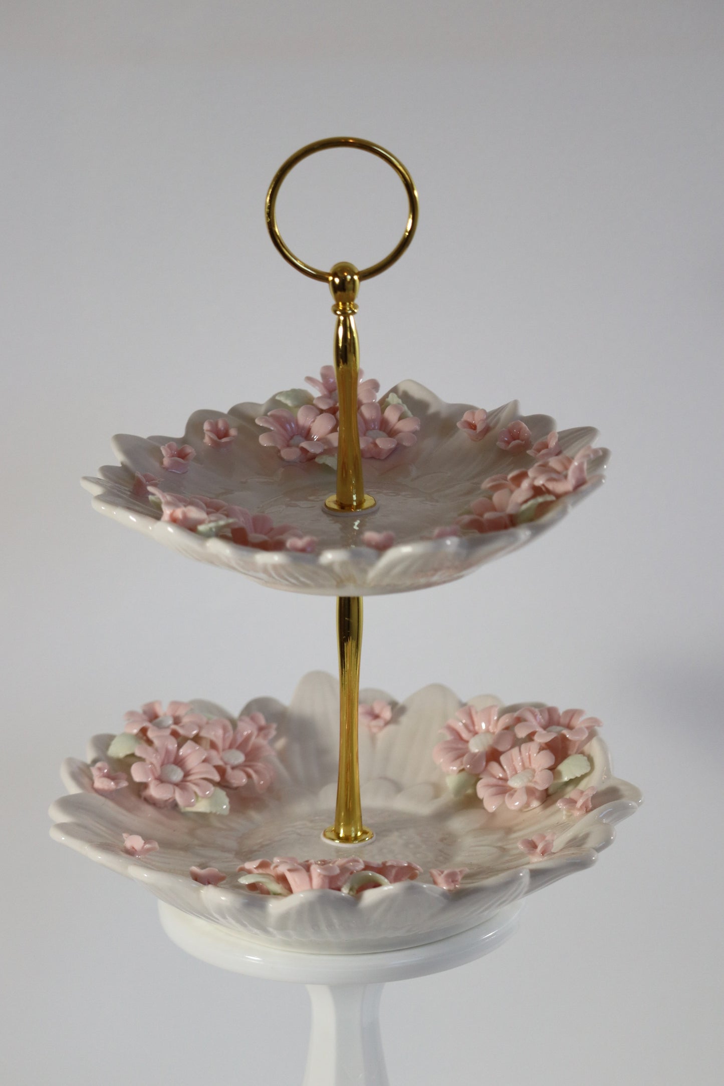 Delicate Floral 2 Tier Ceramic Decorative Tray