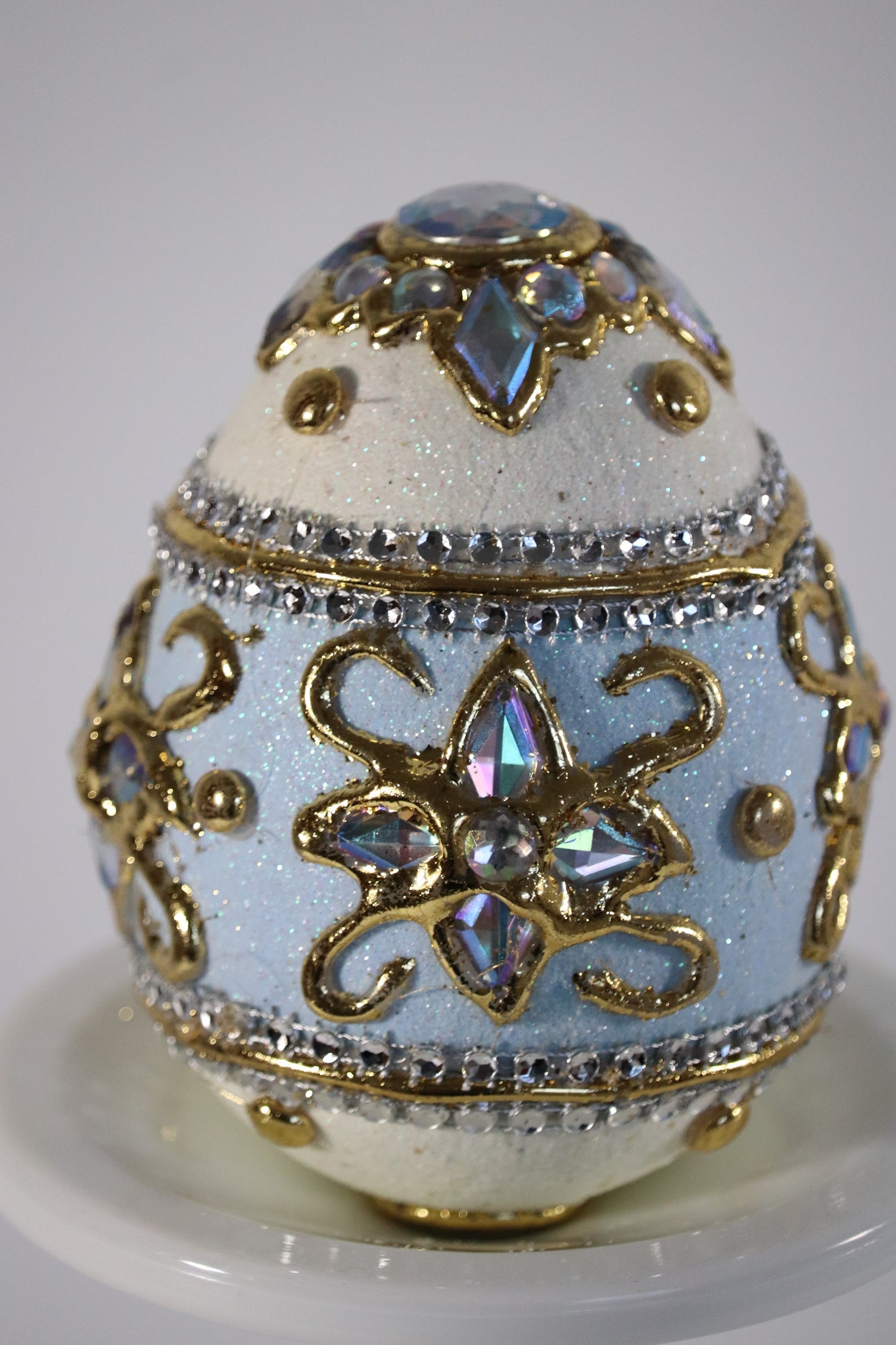 Ornate Hand Painted and Bejeweled Decorative Egg