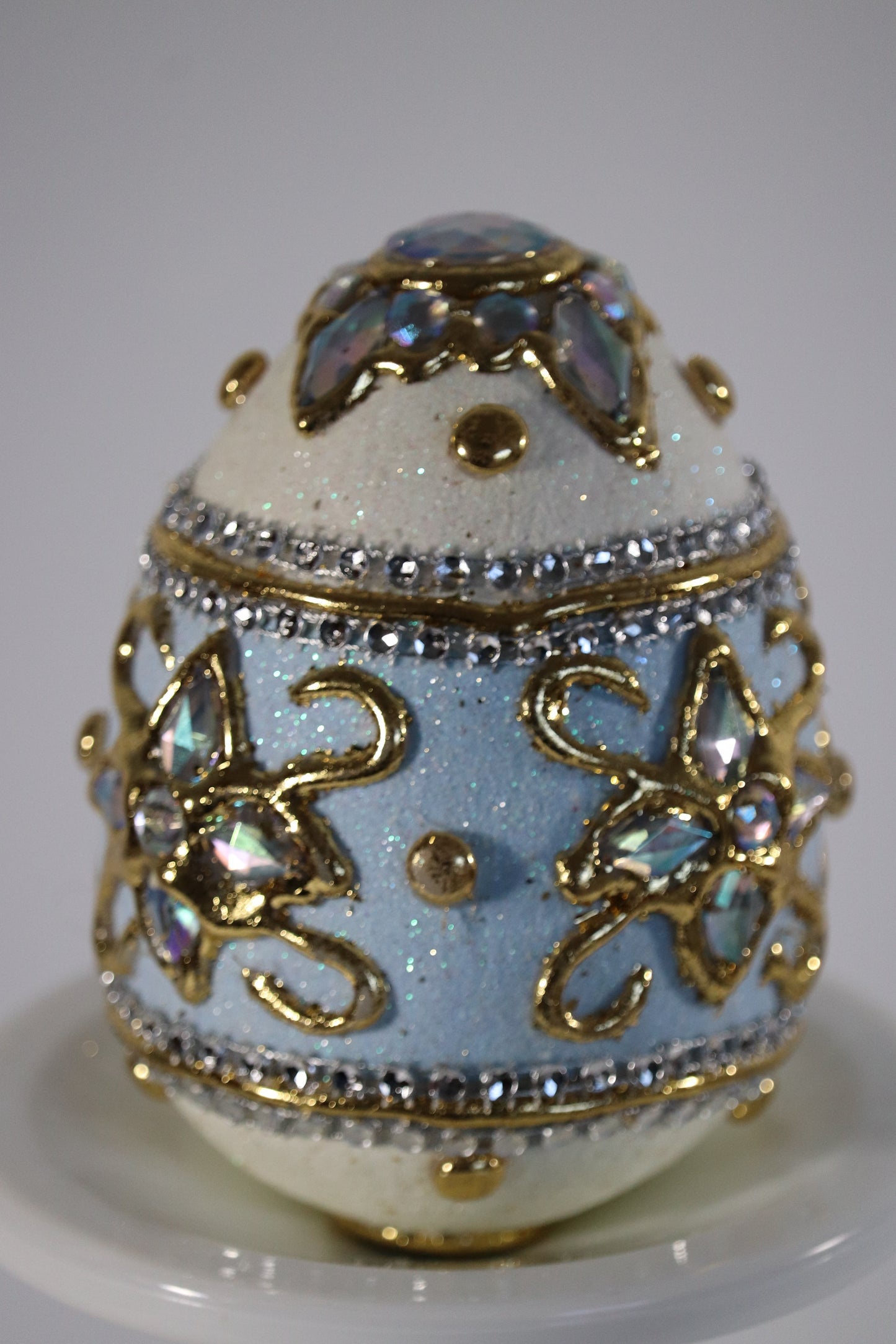 Ornate Hand Painted and Bejeweled Decorative Egg