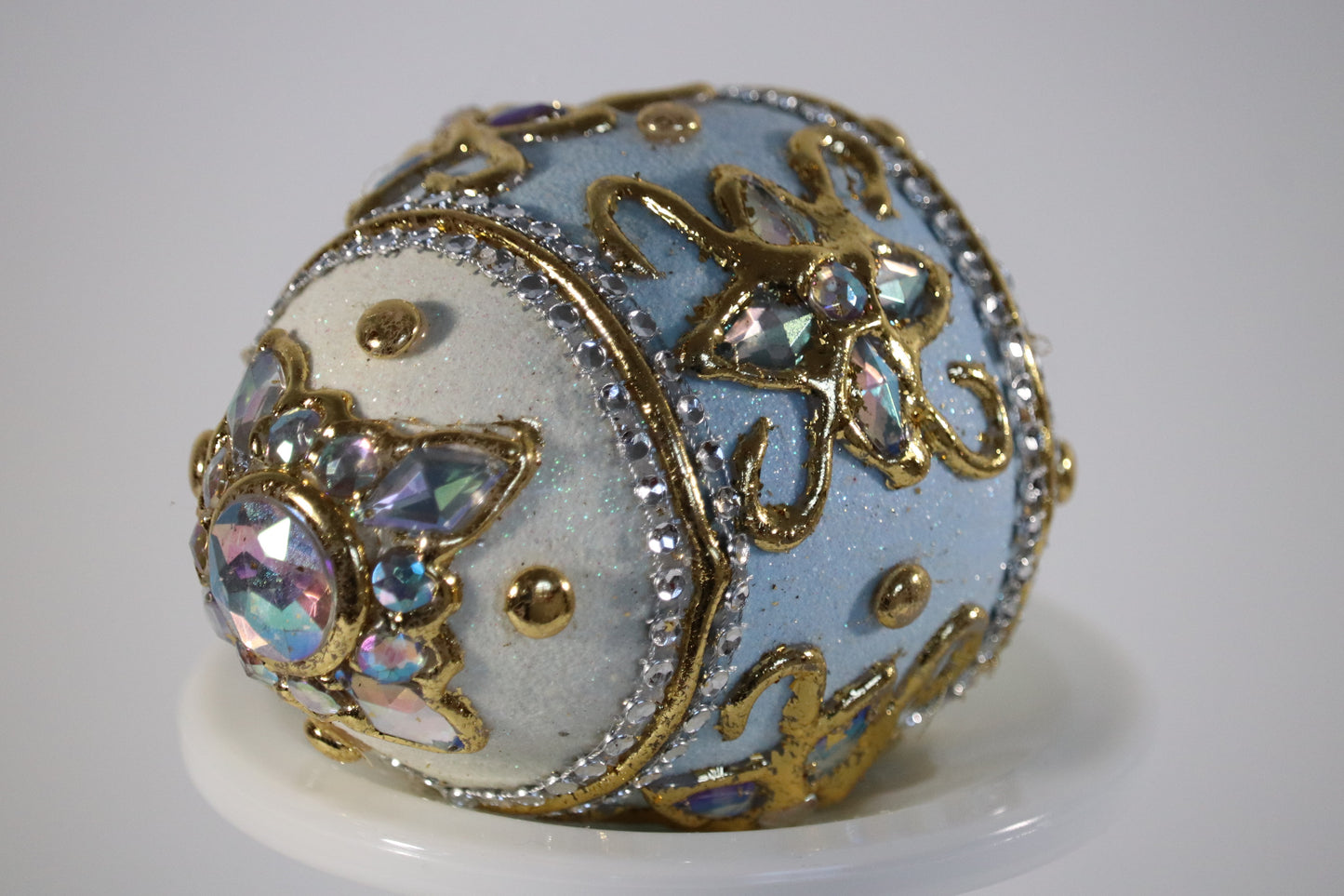 Ornate Hand Painted and Bejeweled Decorative Egg