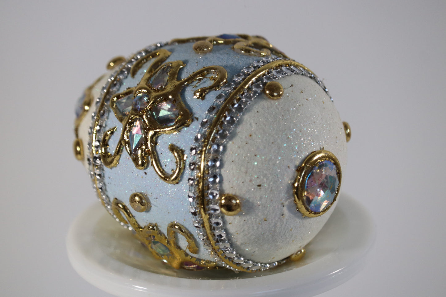 Ornate Hand Painted and Bejeweled Decorative Egg