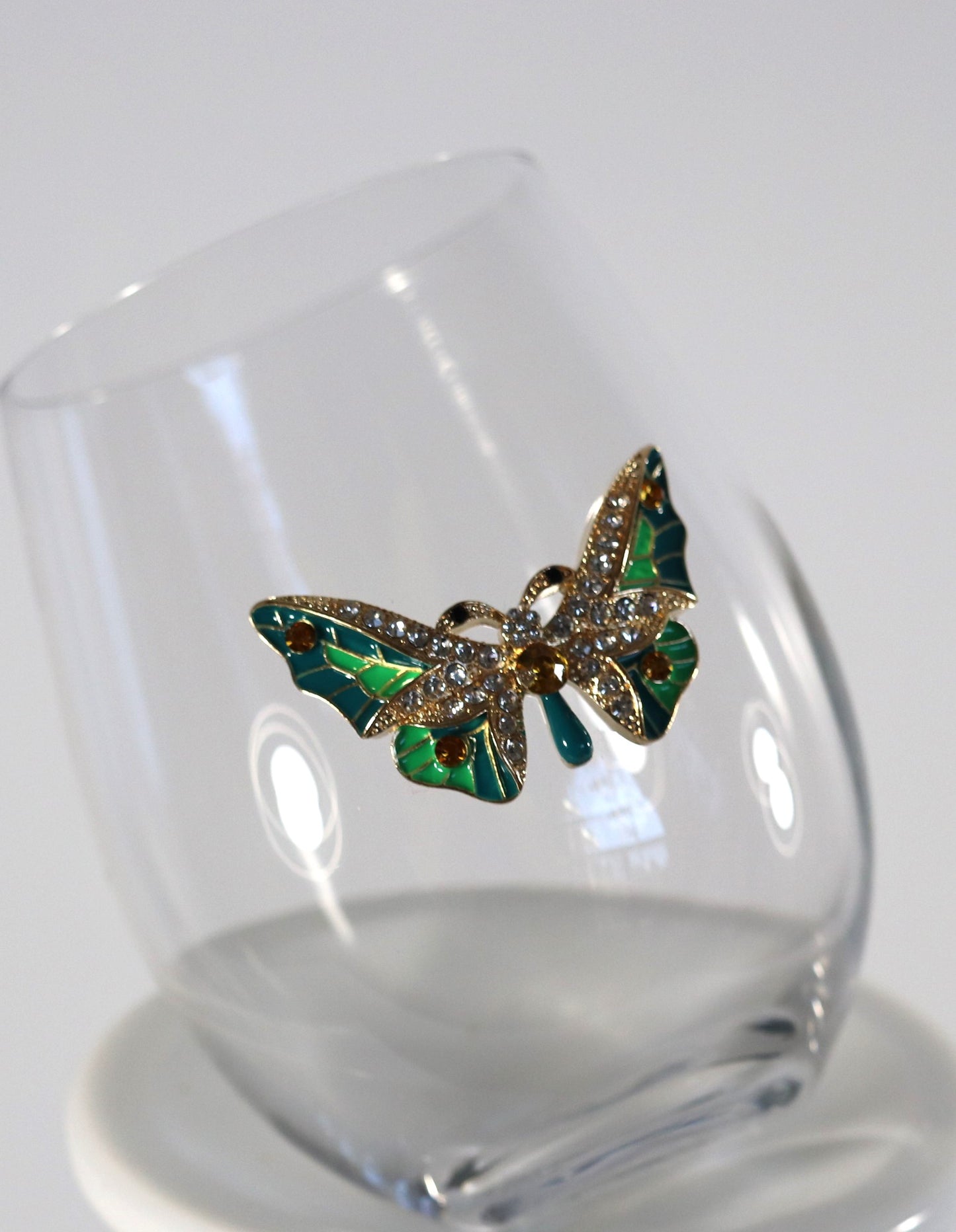 Stemless Wine Glass with Jeweled Butterfly