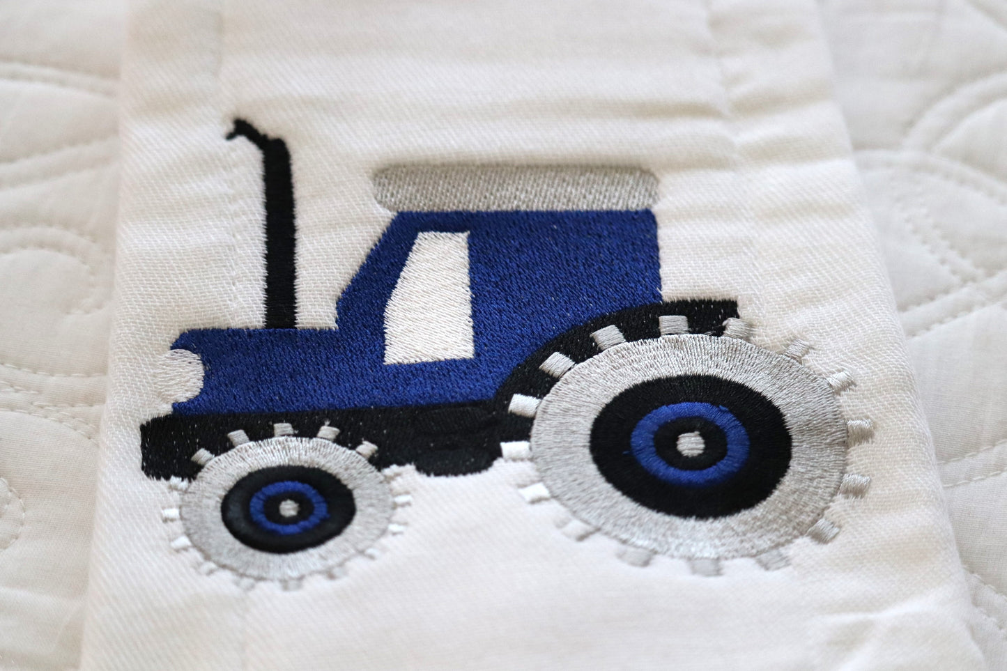 Blue Tractor Embroidered Cloth Diaper/Burp Cloth