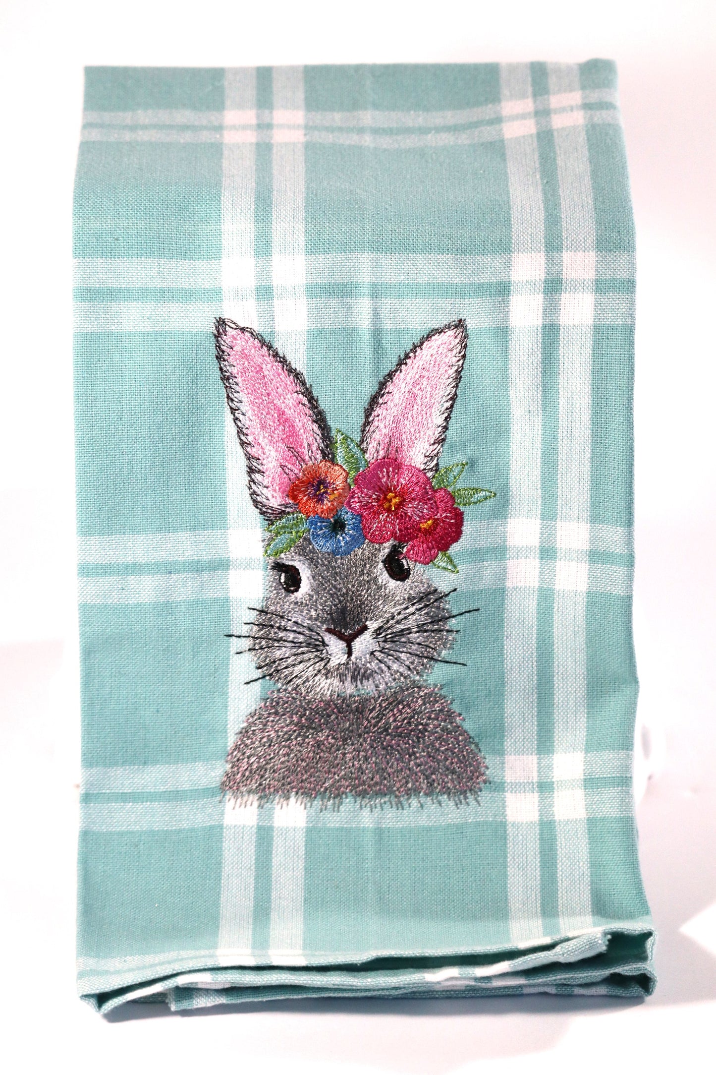 Embroidered Kitchen Towel- Bunny with Floral Headband