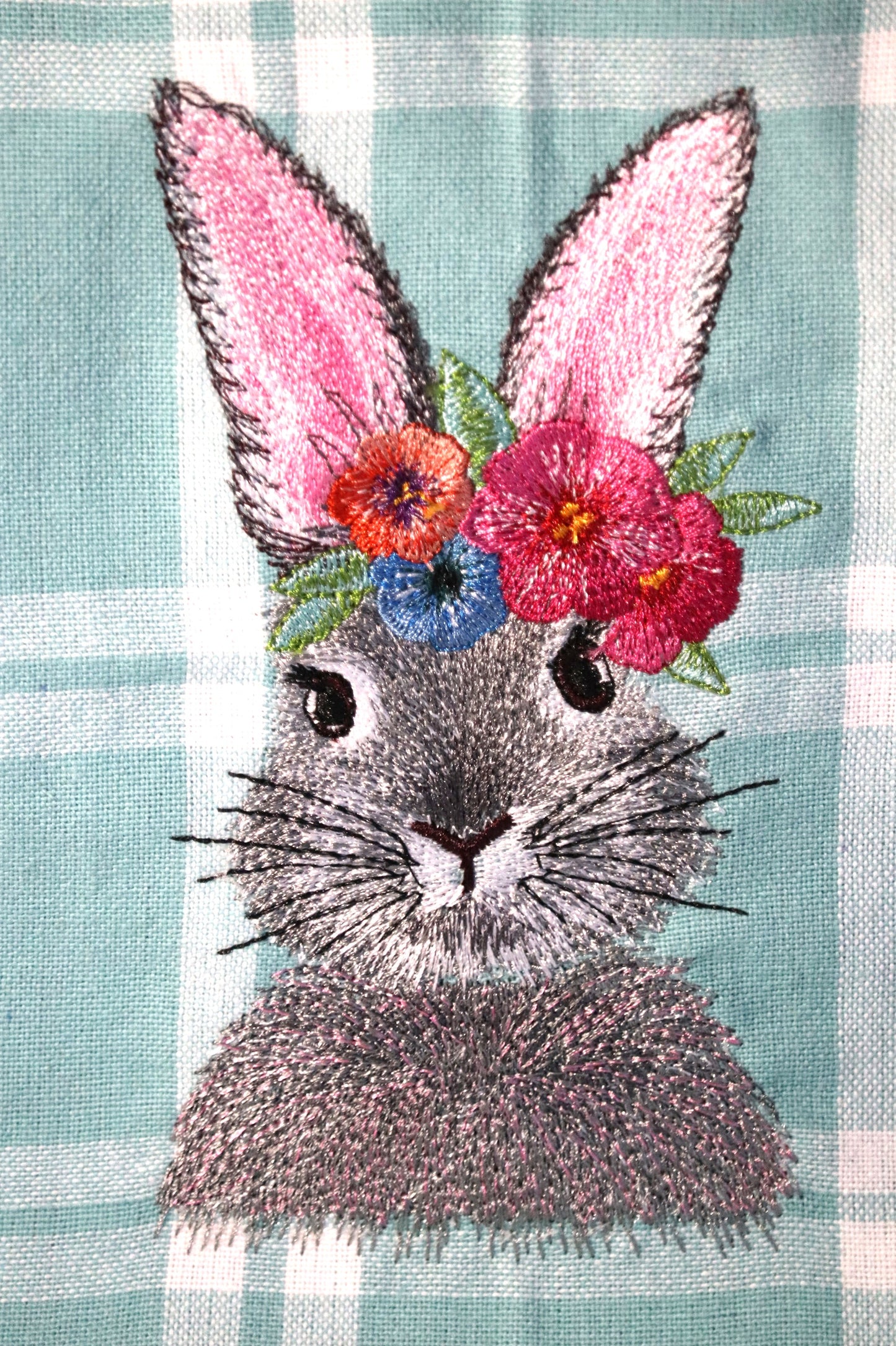 Embroidered Kitchen Towel- Bunny with Floral Headband