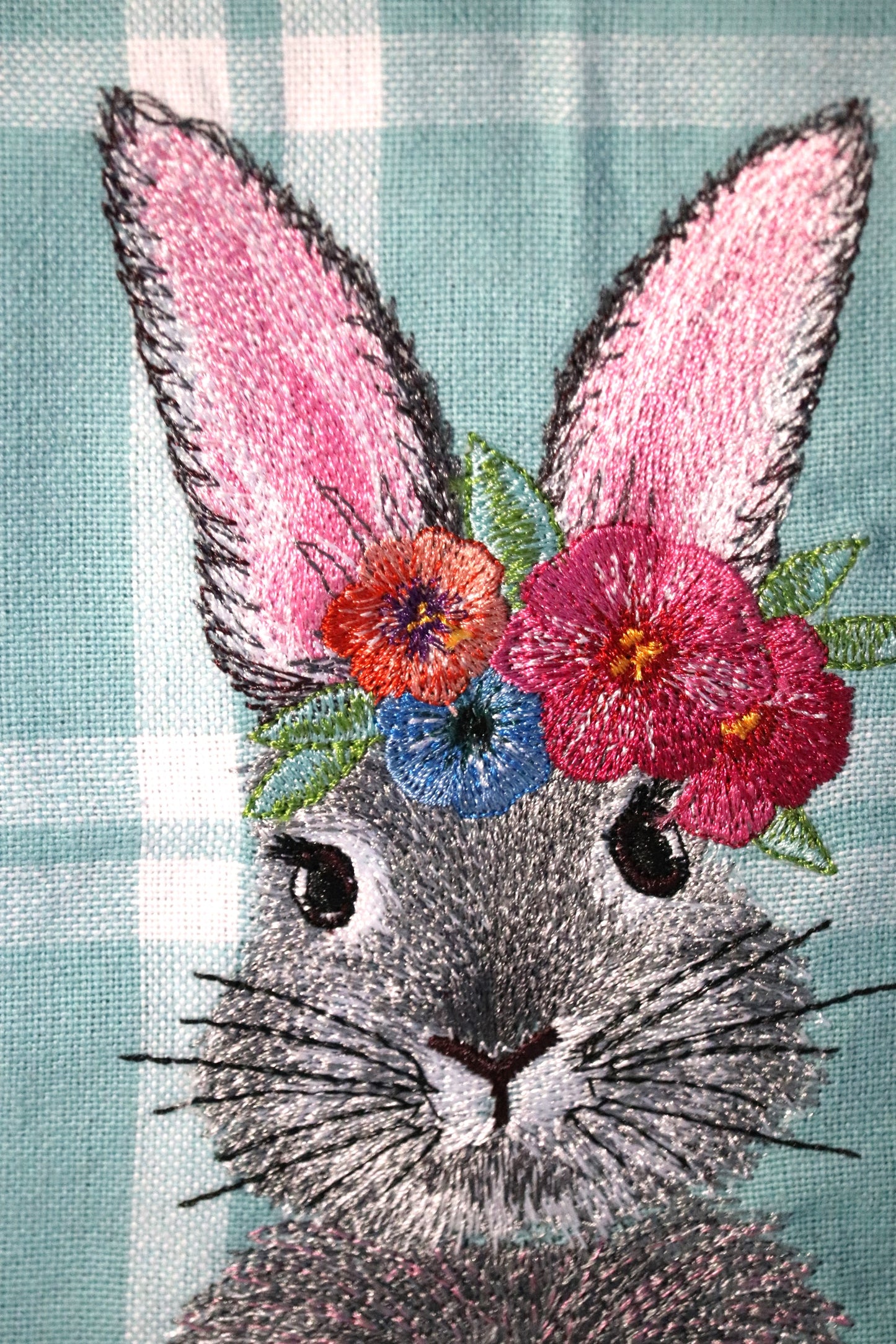 Embroidered Kitchen Towel- Bunny with Floral Headband