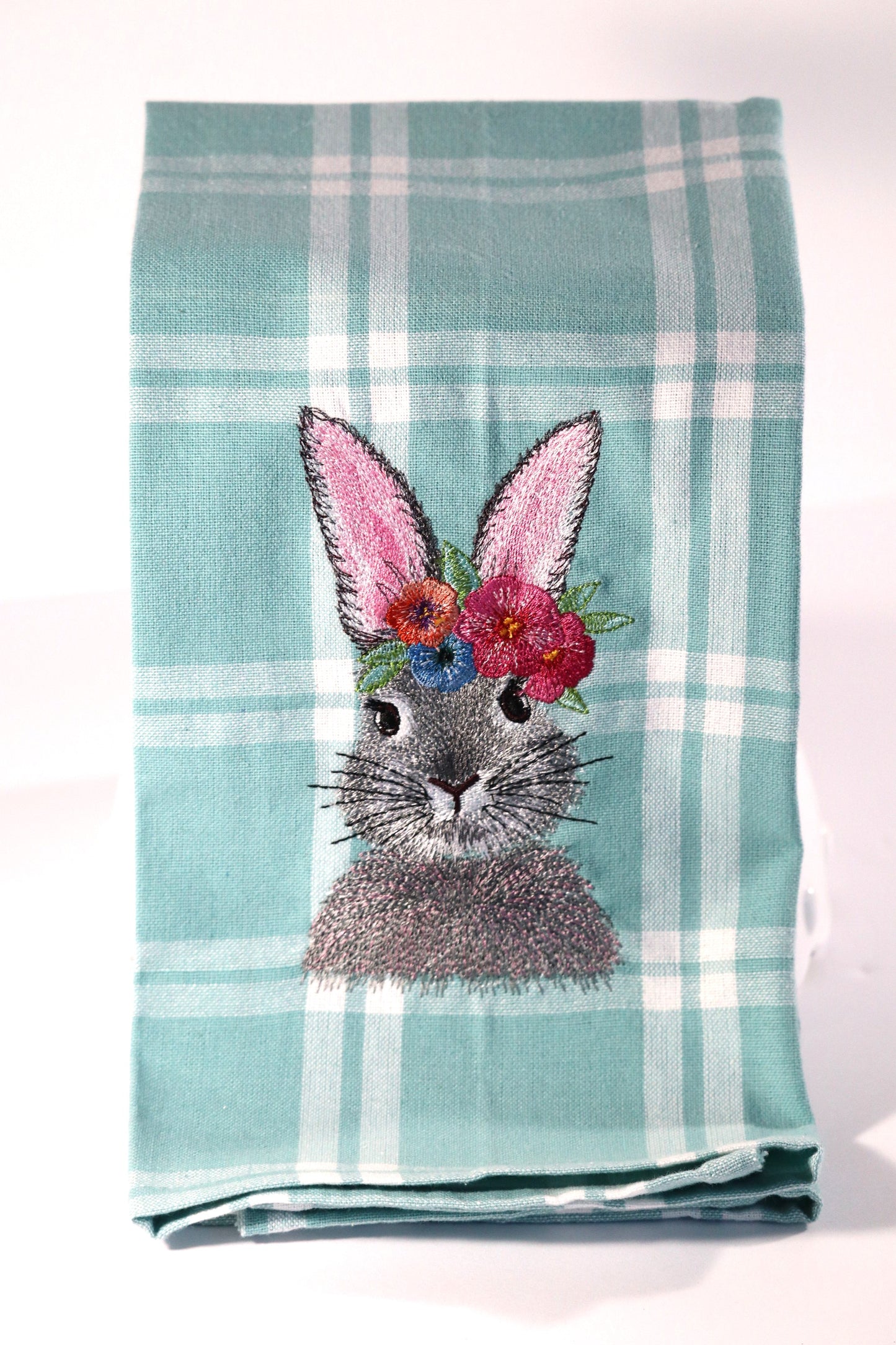 Embroidered Kitchen Towel- Bunny with Floral Headband