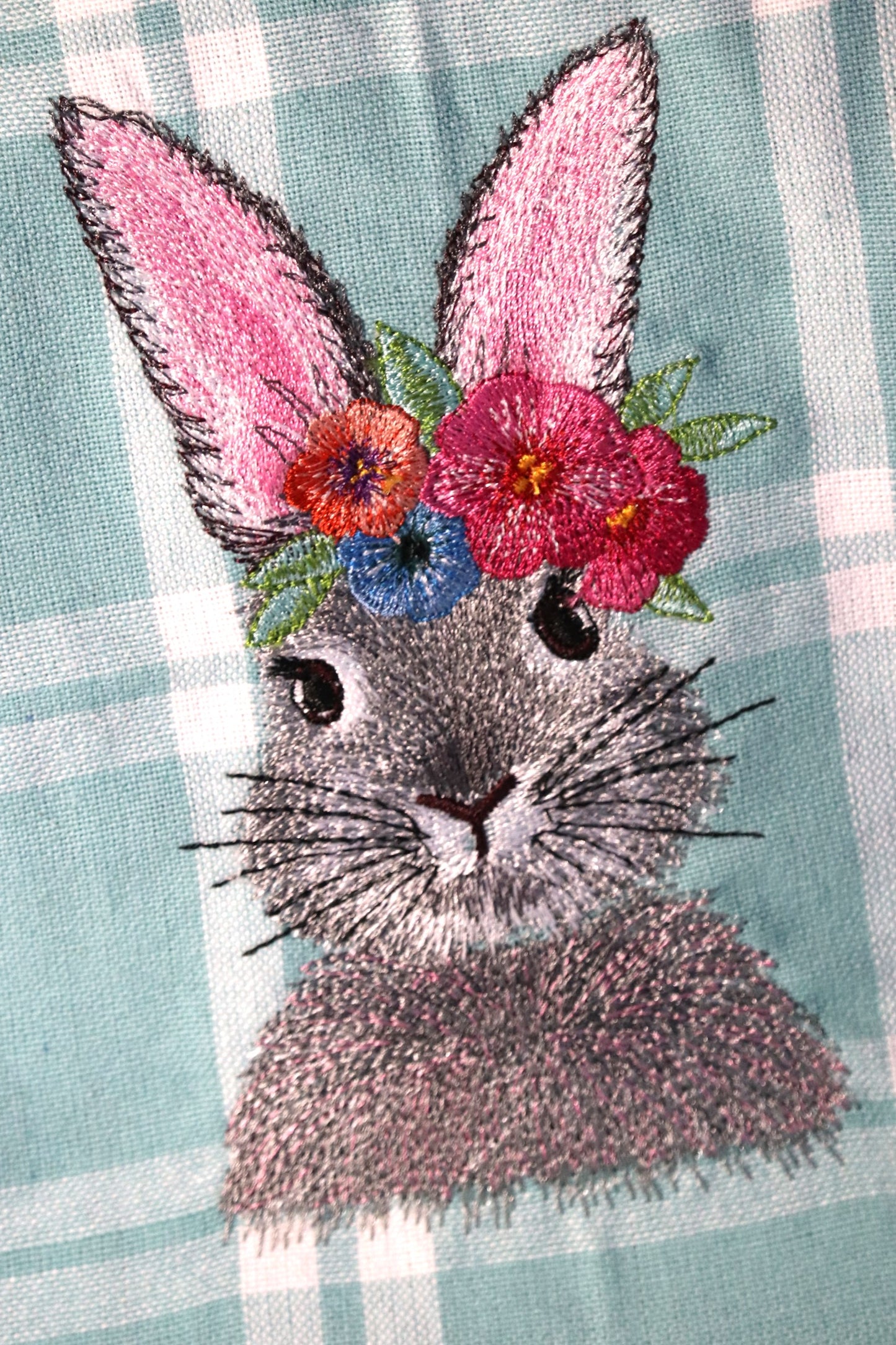 Embroidered Kitchen Towel- Bunny with Floral Headband