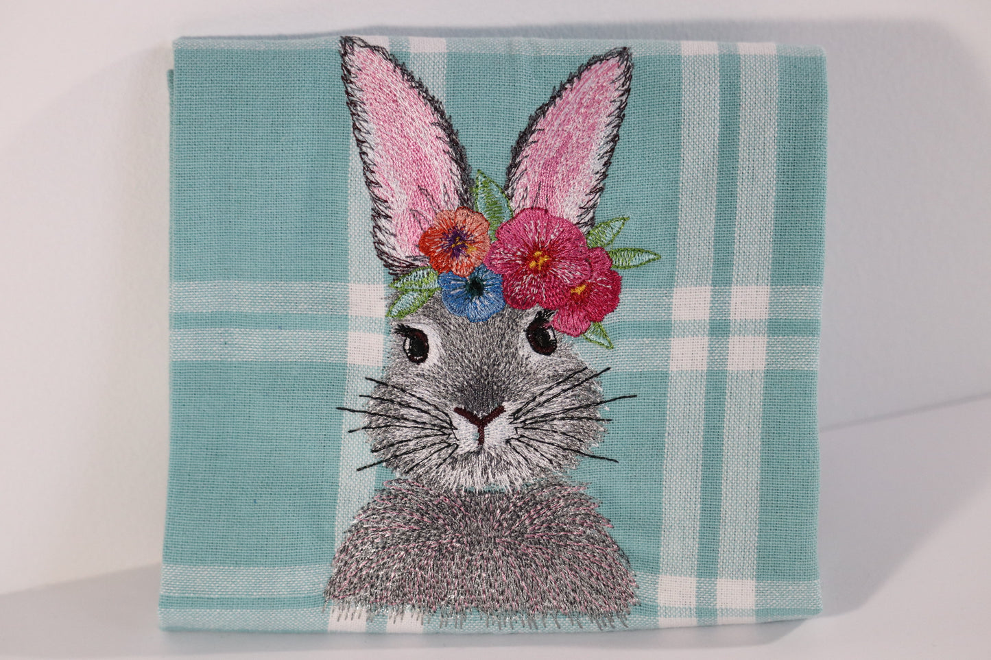 Embroidered Kitchen Towel- Bunny with Floral Headband