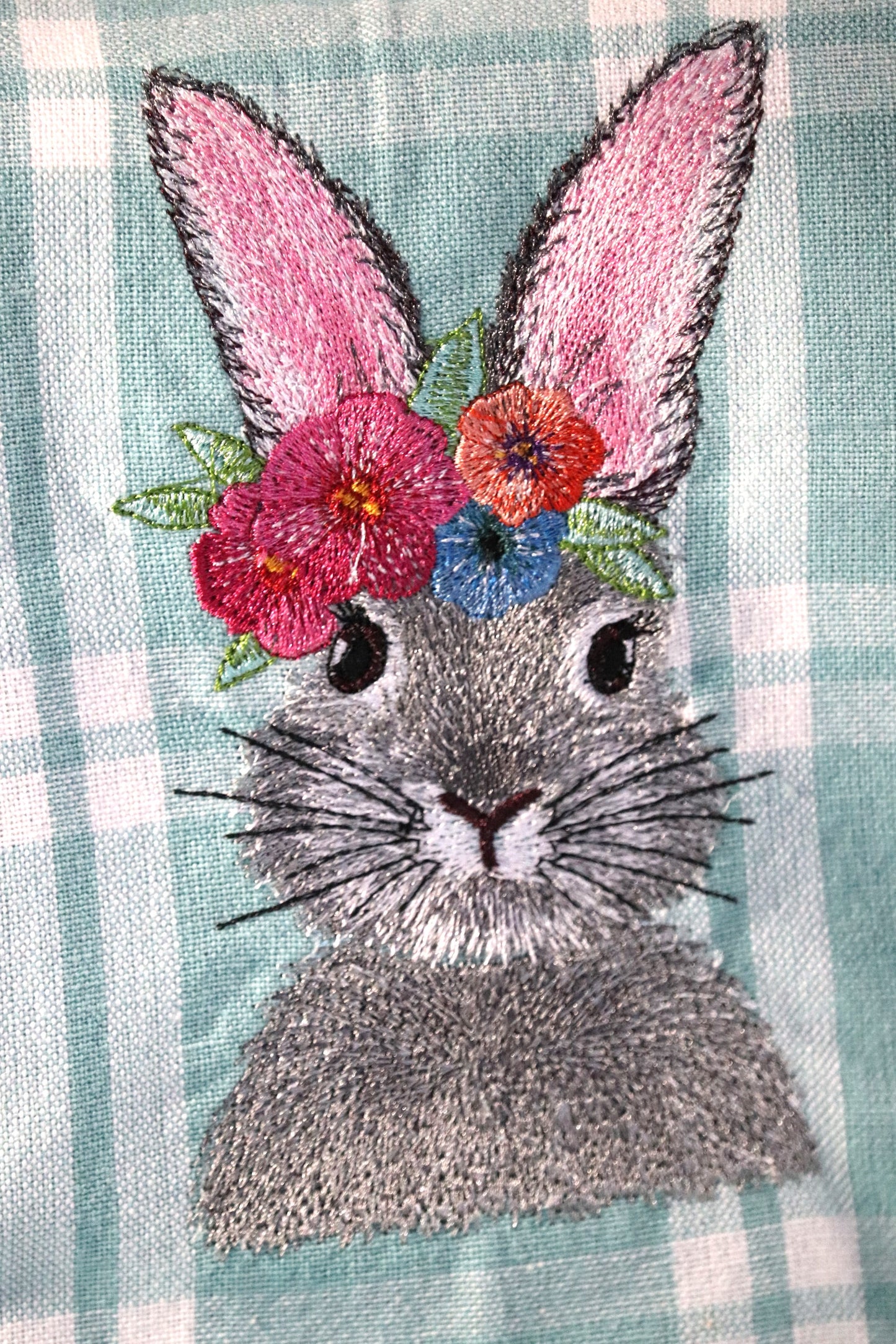 Embroidered Kitchen Towel- Bunny with Floral Headband