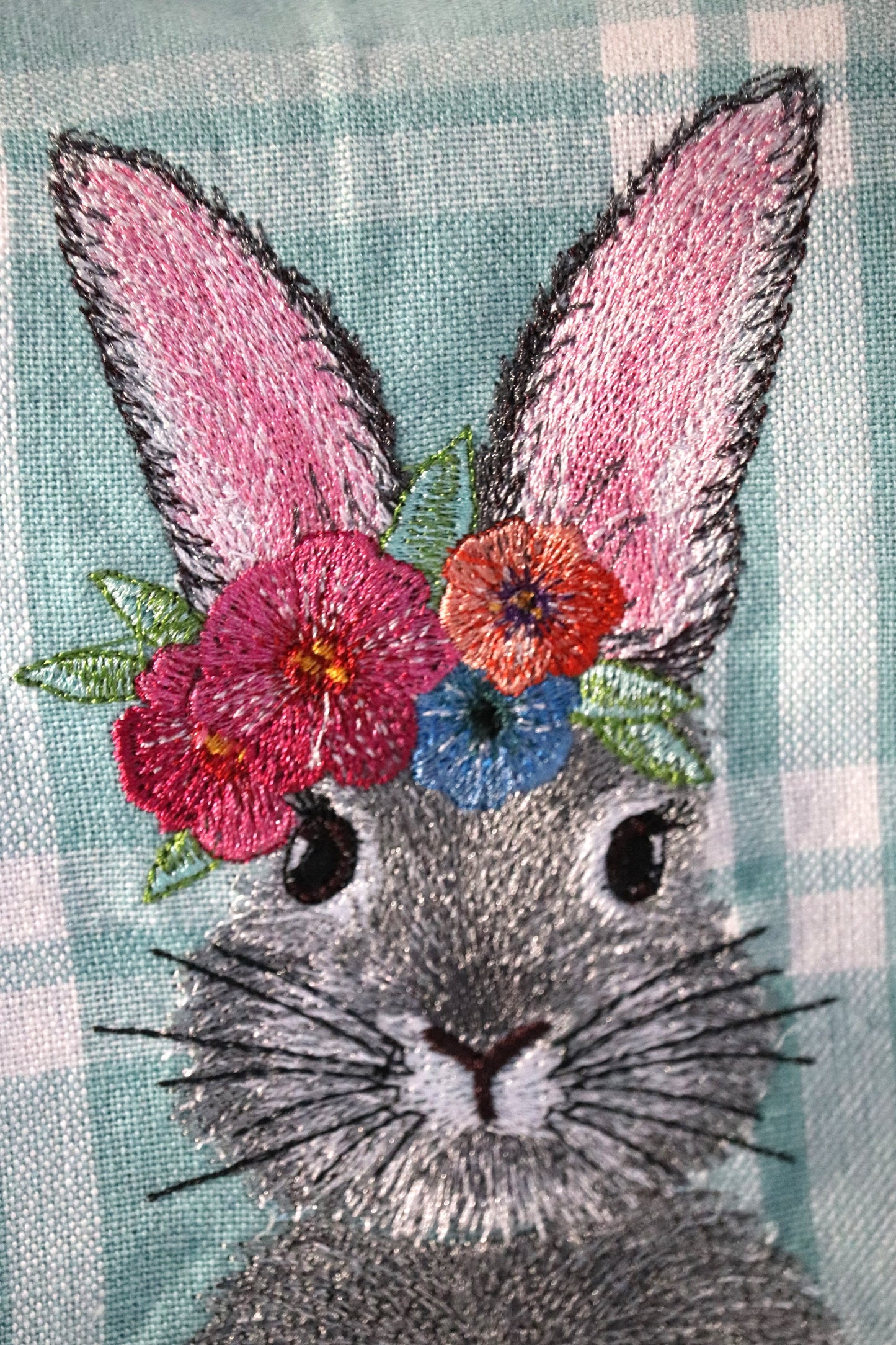 Embroidered Kitchen Towel- Bunny with Floral Headband