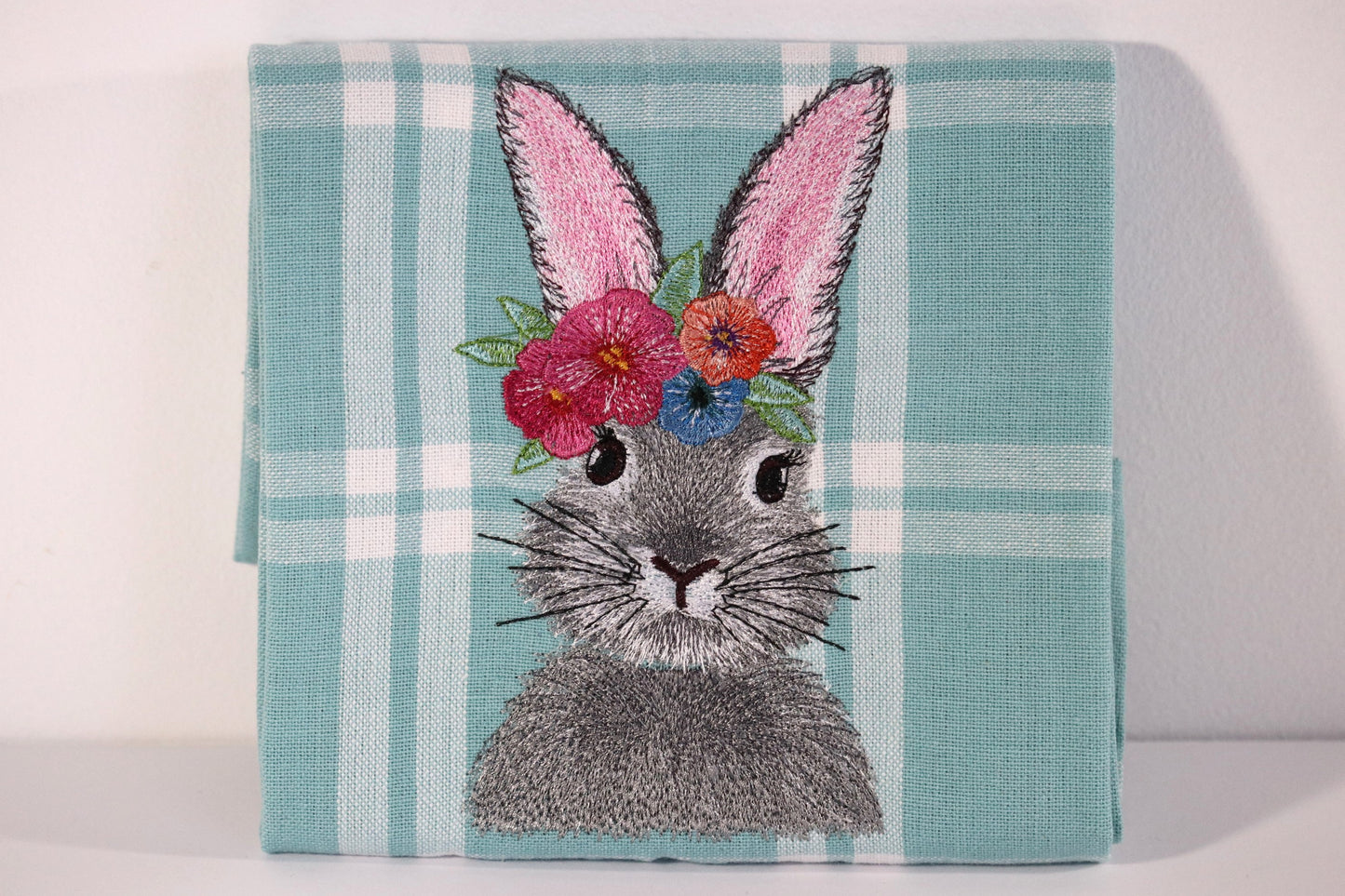 Embroidered Kitchen Towel- Bunny with Floral Headband