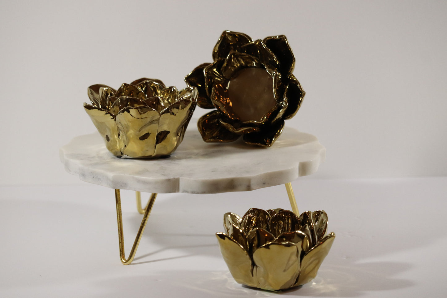 Gold Wrought Iron Rose Lotus Flower Tea Light Holder