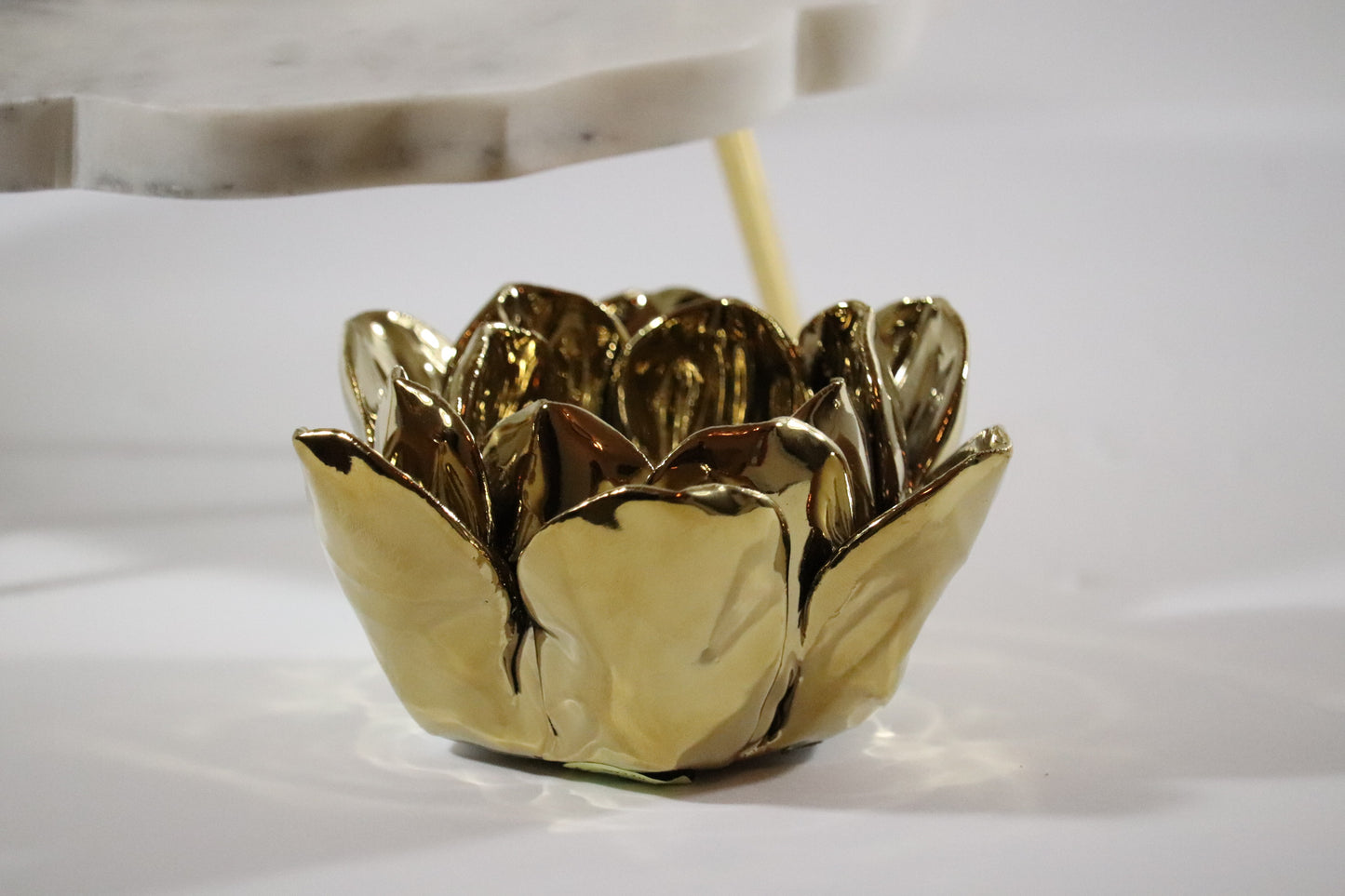 Gold Wrought Iron Rose Lotus Flower Tea Light Holder