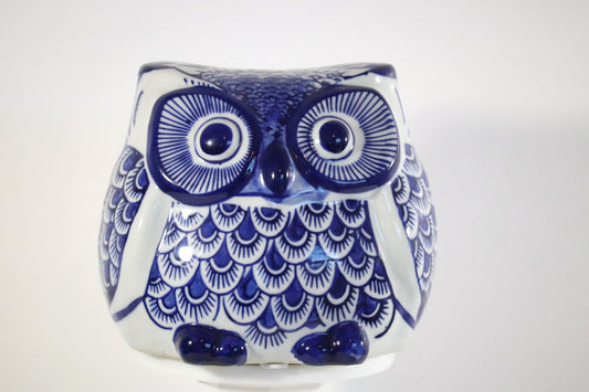 Blue and White Ceramic Owl