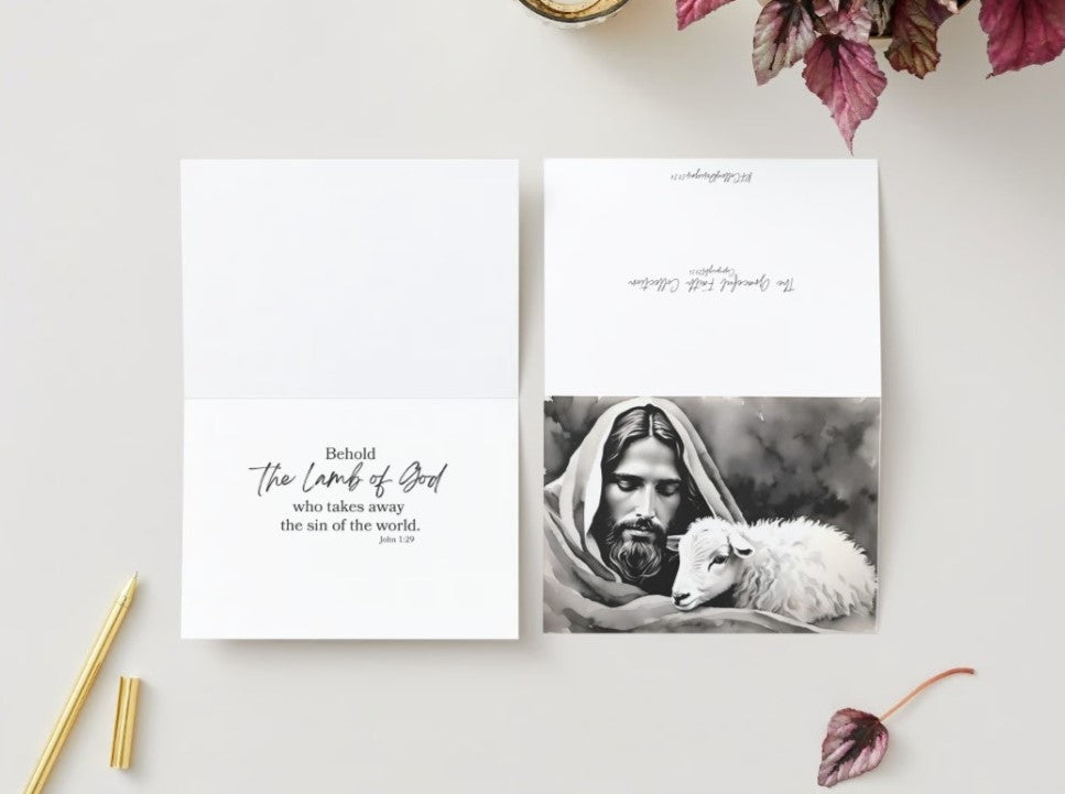 Jesus and Lamb Greeting Card with inside Scripture Message