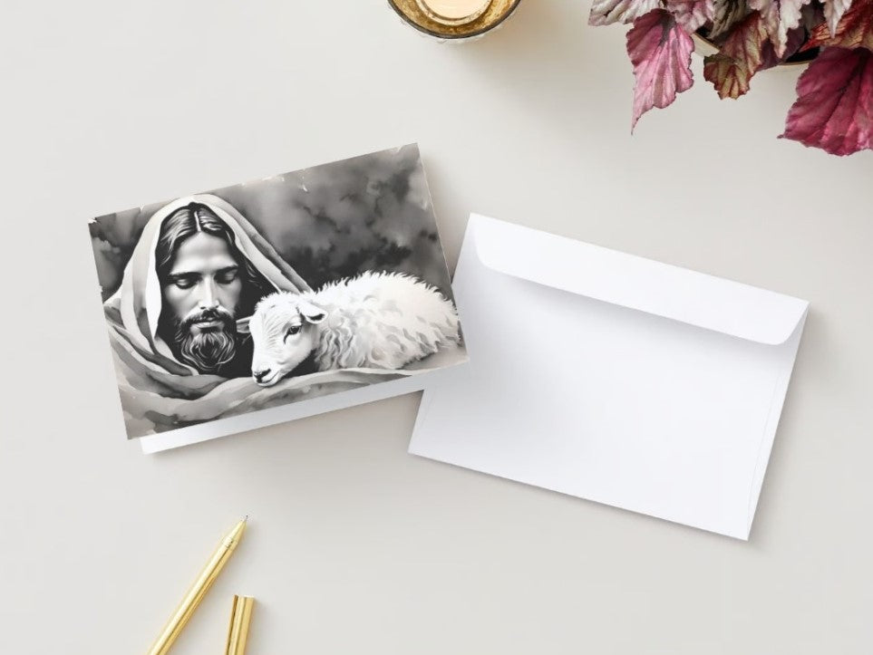 Jesus and Lamb Greeting Card with inside Scripture Message