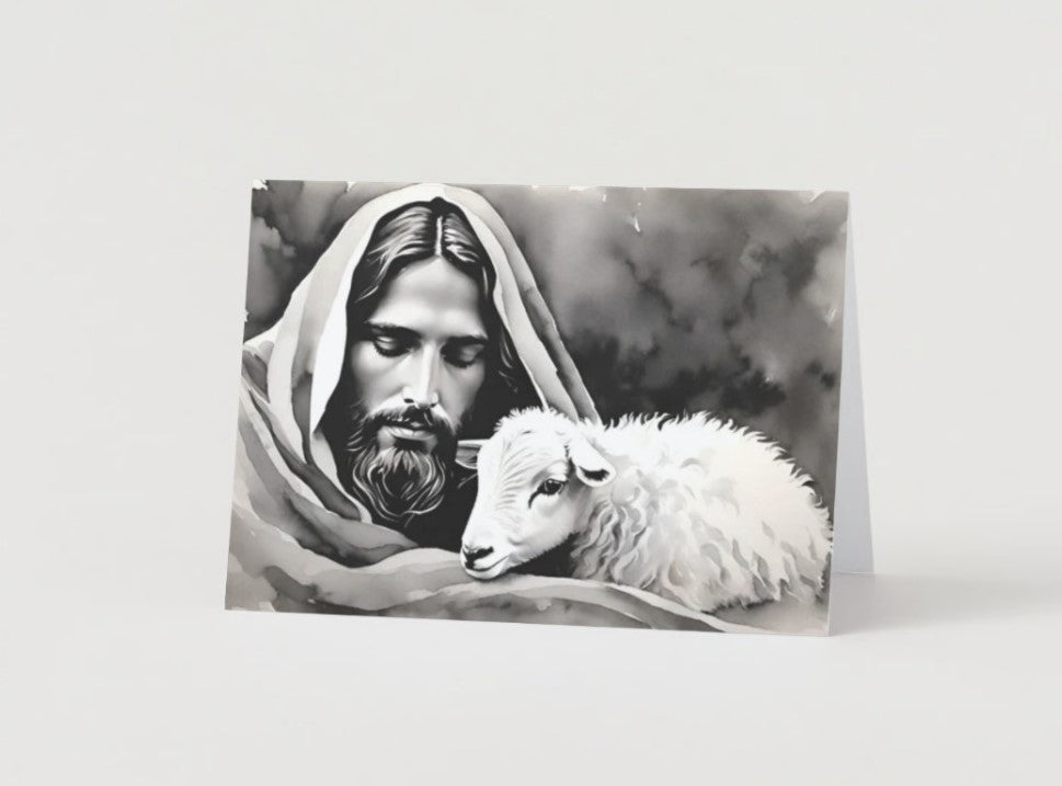 Jesus and Lamb Greeting Card with inside Scripture Message