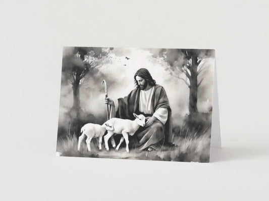 Jesus and the Lambs Blank Greeting Card