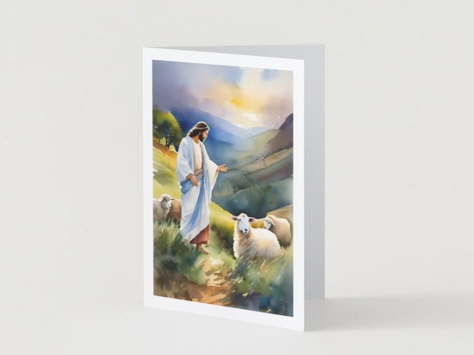 Jesus Attending His Flock Greeting Card with Inside Message