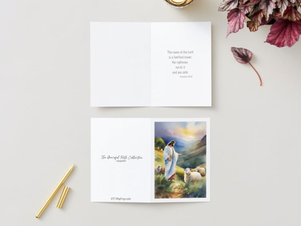 Jesus Attending His Flock Greeting Card with Inside Message