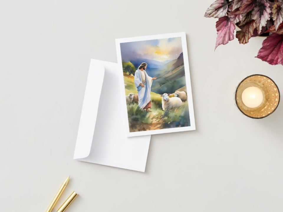 Jesus Attending His Flock Greeting Card with Inside Message