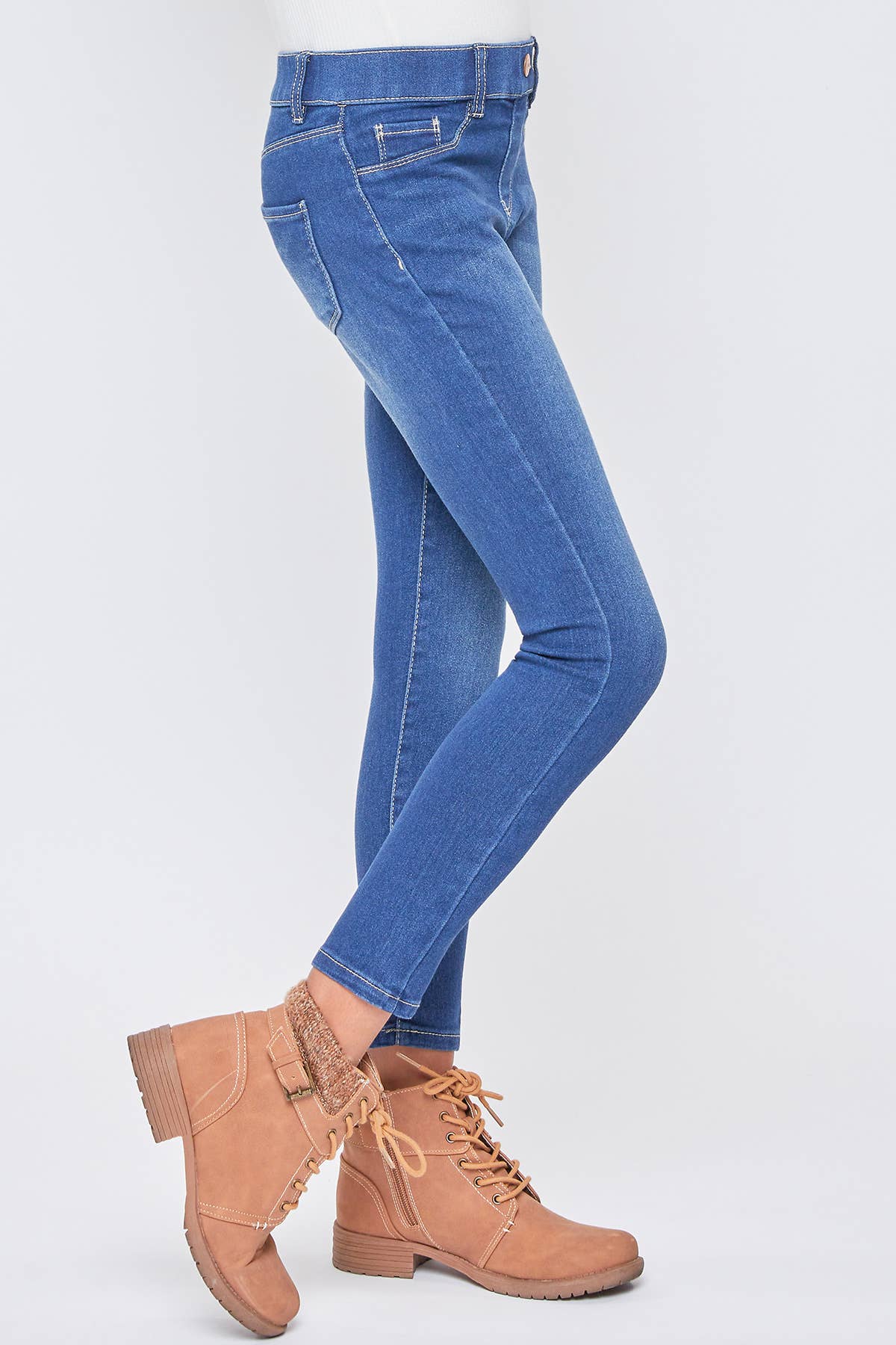 YMI Girls Faux Front Pull-on Skinny Jean: 8 / Medium Wash