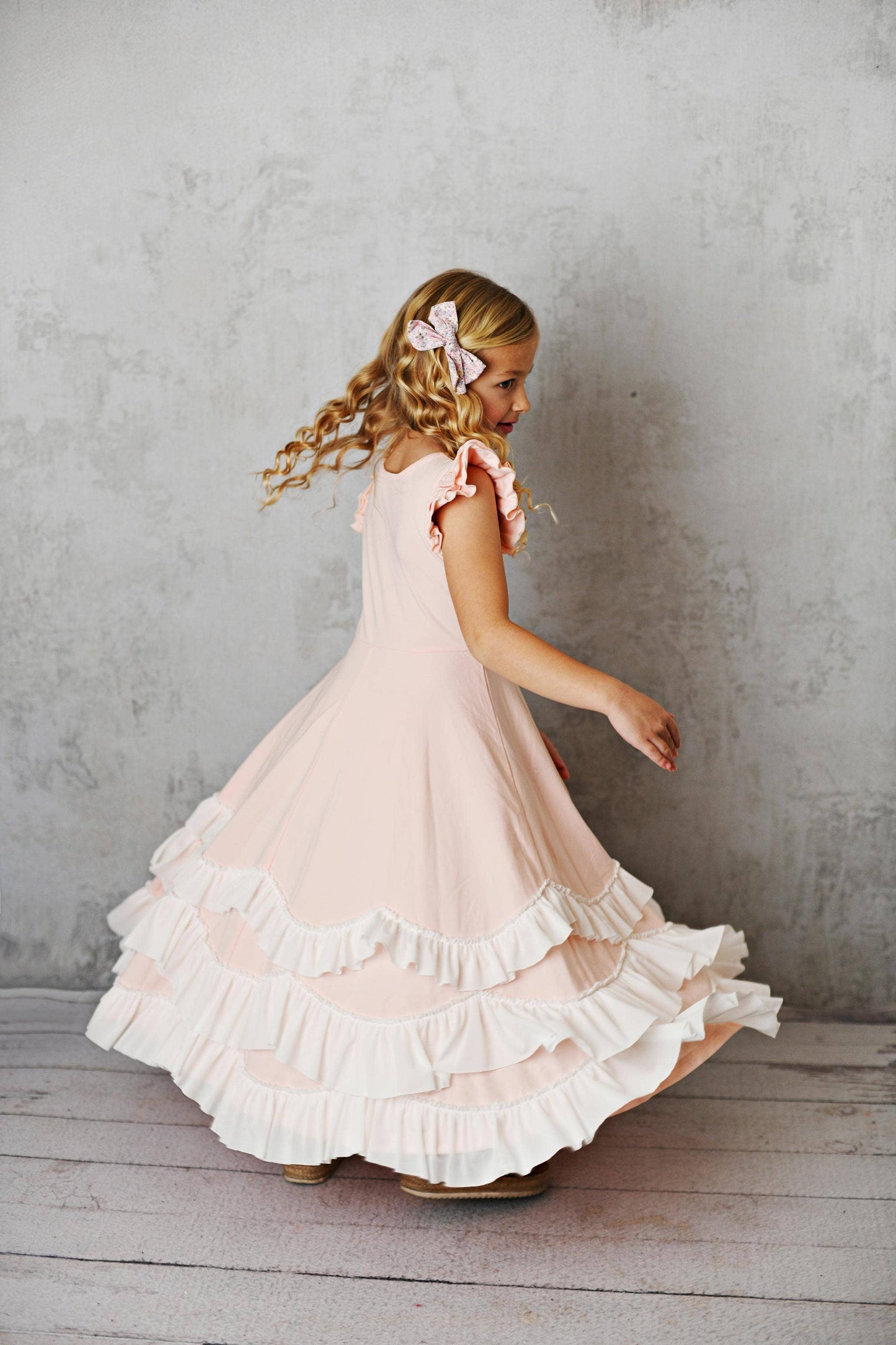 Oopsie Daisy Kids Light Pink Ruffles Flutter Sleeve Rosette Spring Dress: 3/4