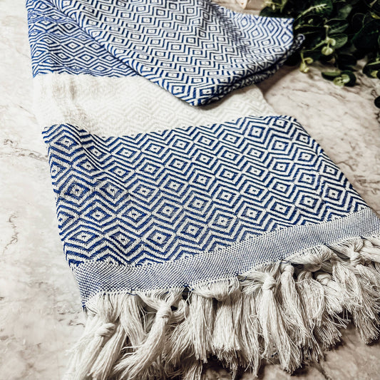 Turkish Cotton Towels - Oversized Beach Towels | Decorative: Diamond Blue