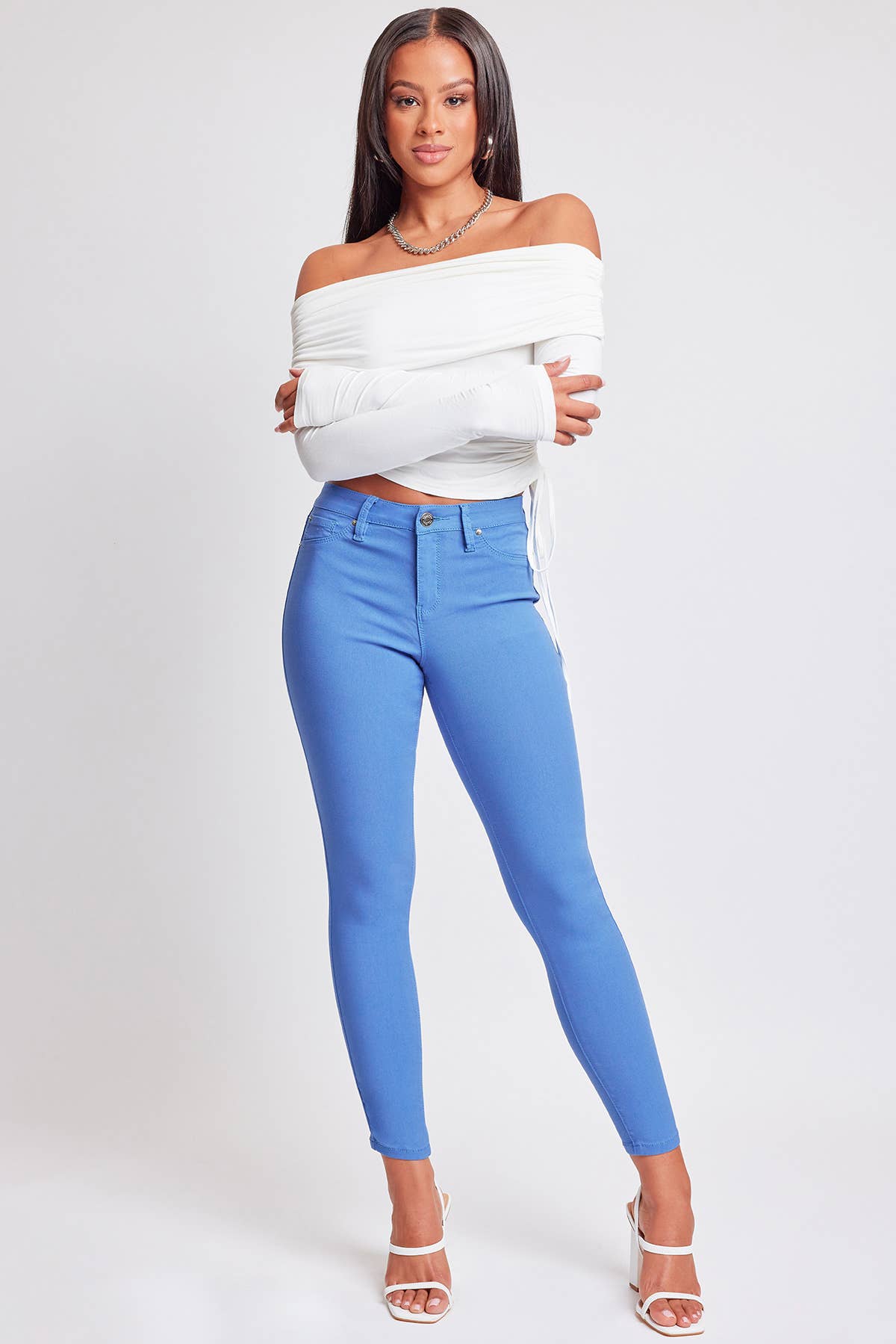 YMI Jeans Hyperstretch Mid-Rise Skinny Junior Small Blue Bay